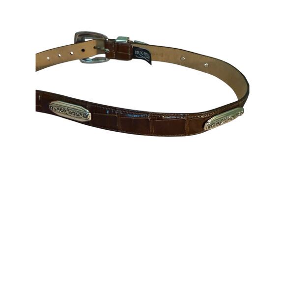 Vintage Brighton Brown 1984 Leather Croc w/3 Piece Silver Buckle Set   M - Picture 5 of 9